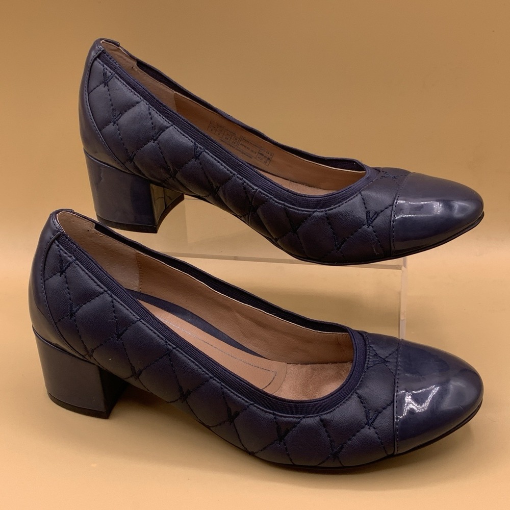 Vionic Ruby Quilted Leather Block Heel Pumps Blue… - image 1